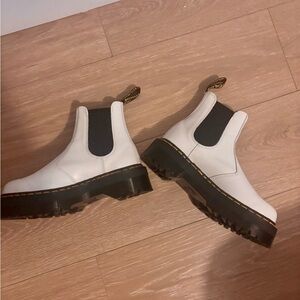 Dr. Martens White Ankle Boots with Black Accents